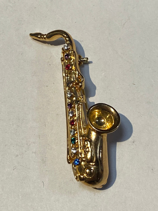 Bling saxophone brooch with rhinestones