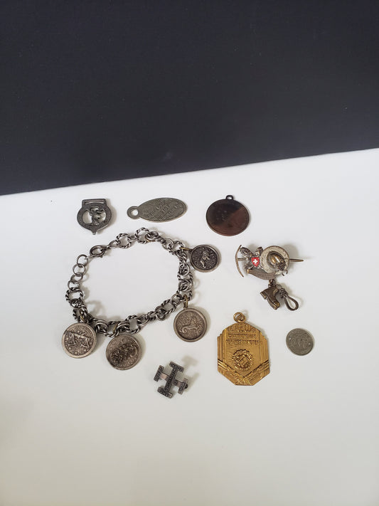 Assorted Lot of Small Medals, Brooches, and Charms