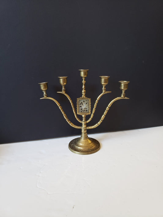 Chinese Brass Candelabra with Jade Plaque