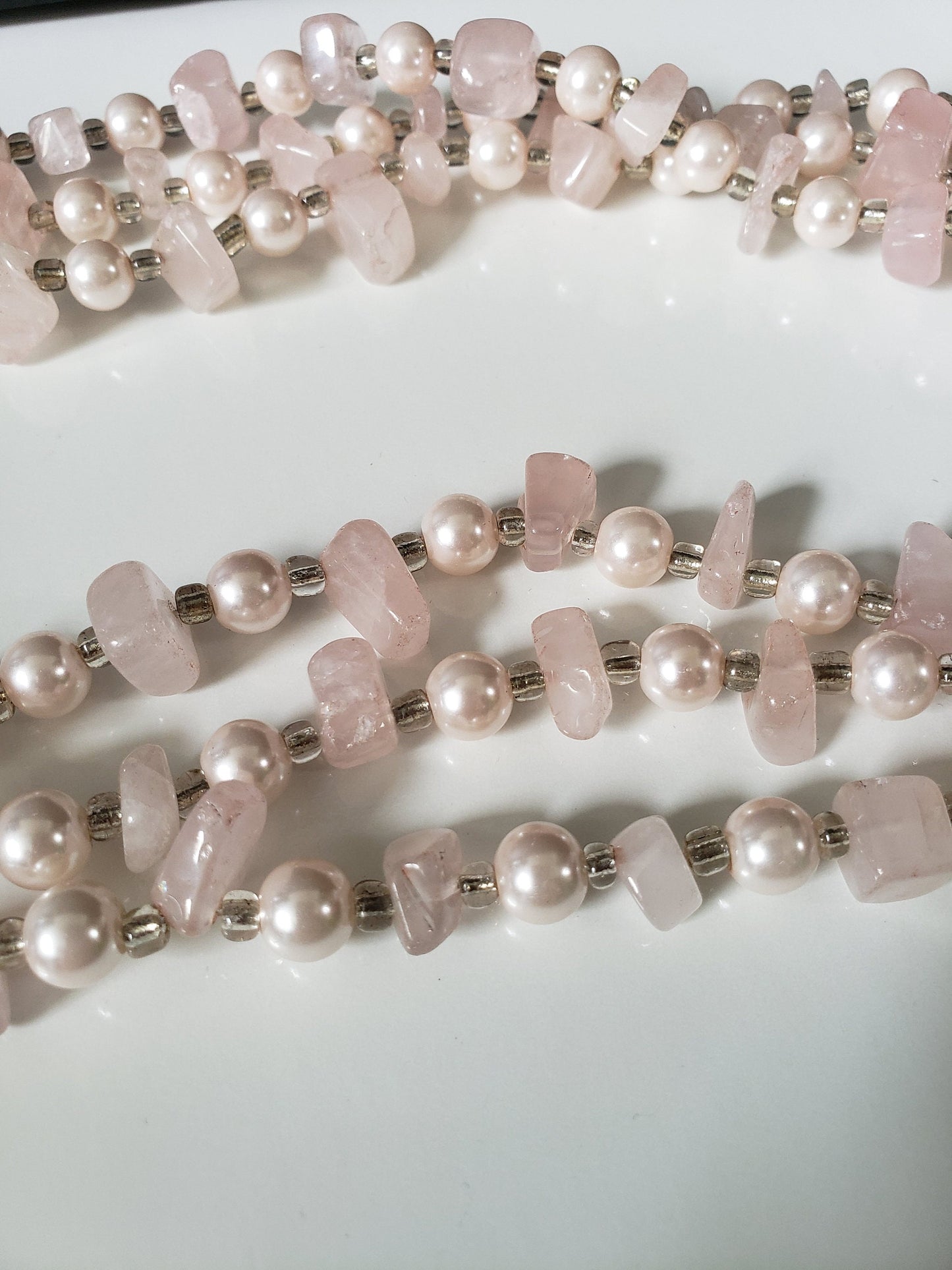 Rose Quartz and Faux Pearl Necklace