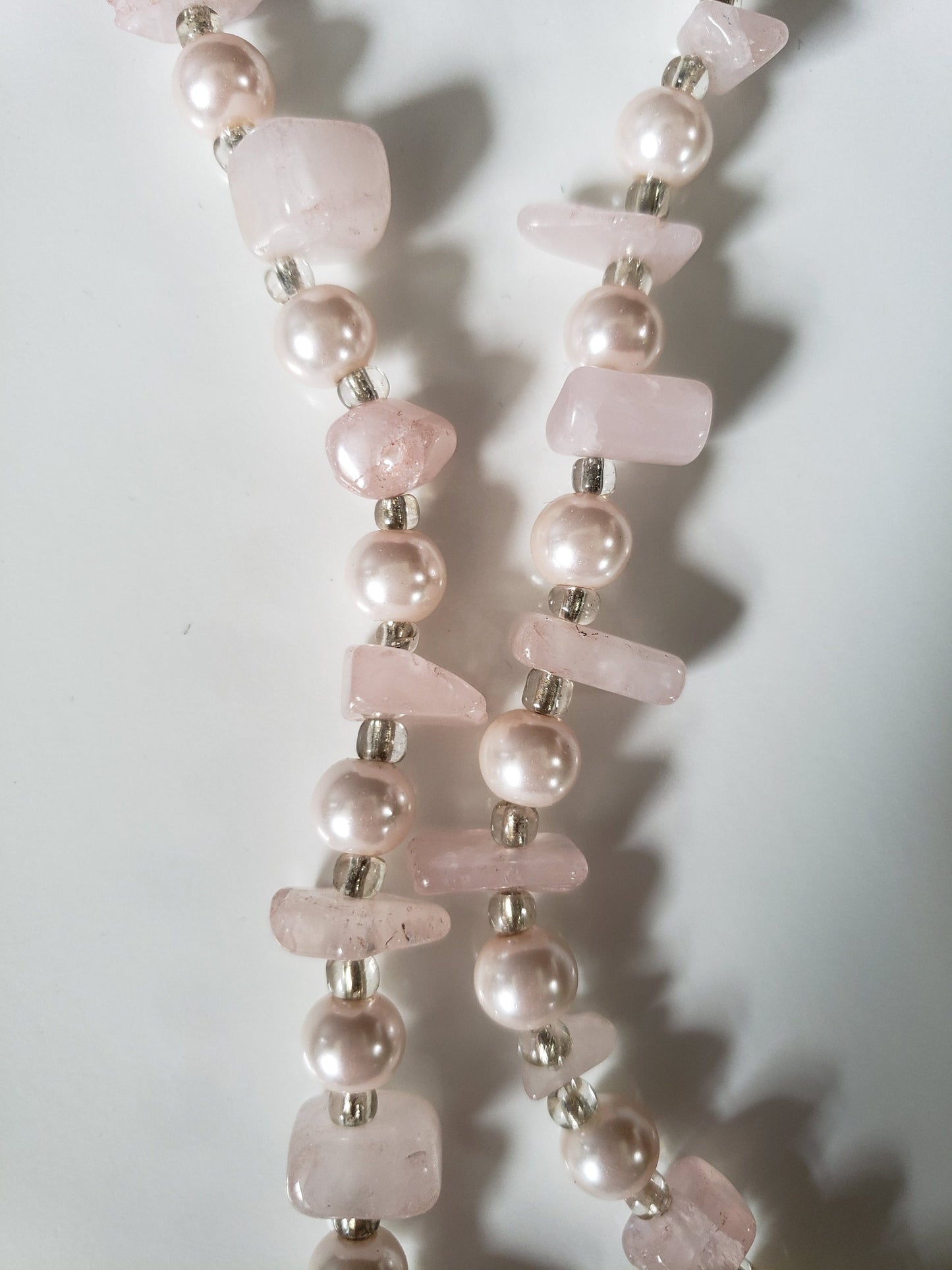 Rose Quartz and Faux Pearl Necklace