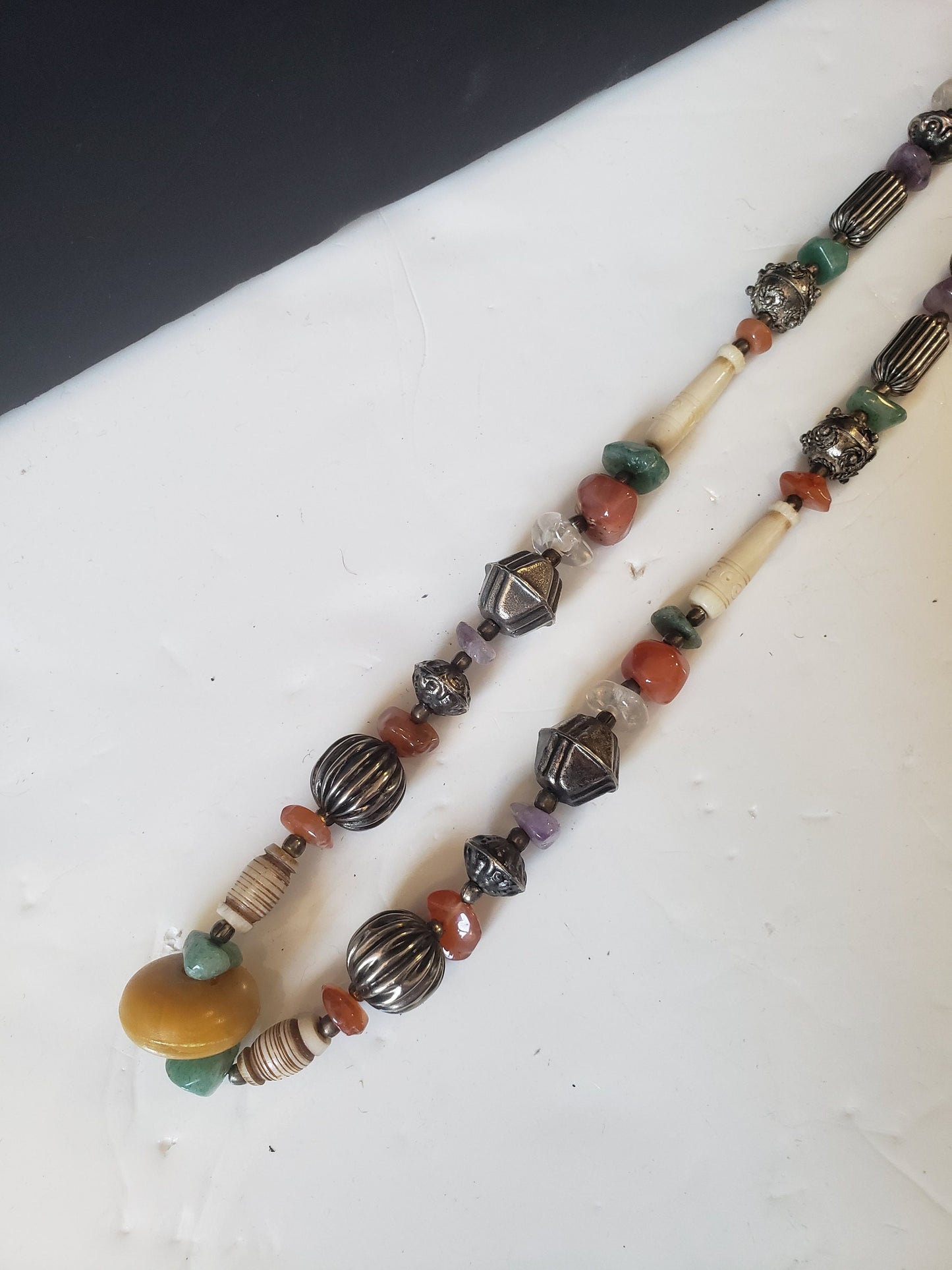 Semi-Precious Stone, Bone, and Metal Necklace