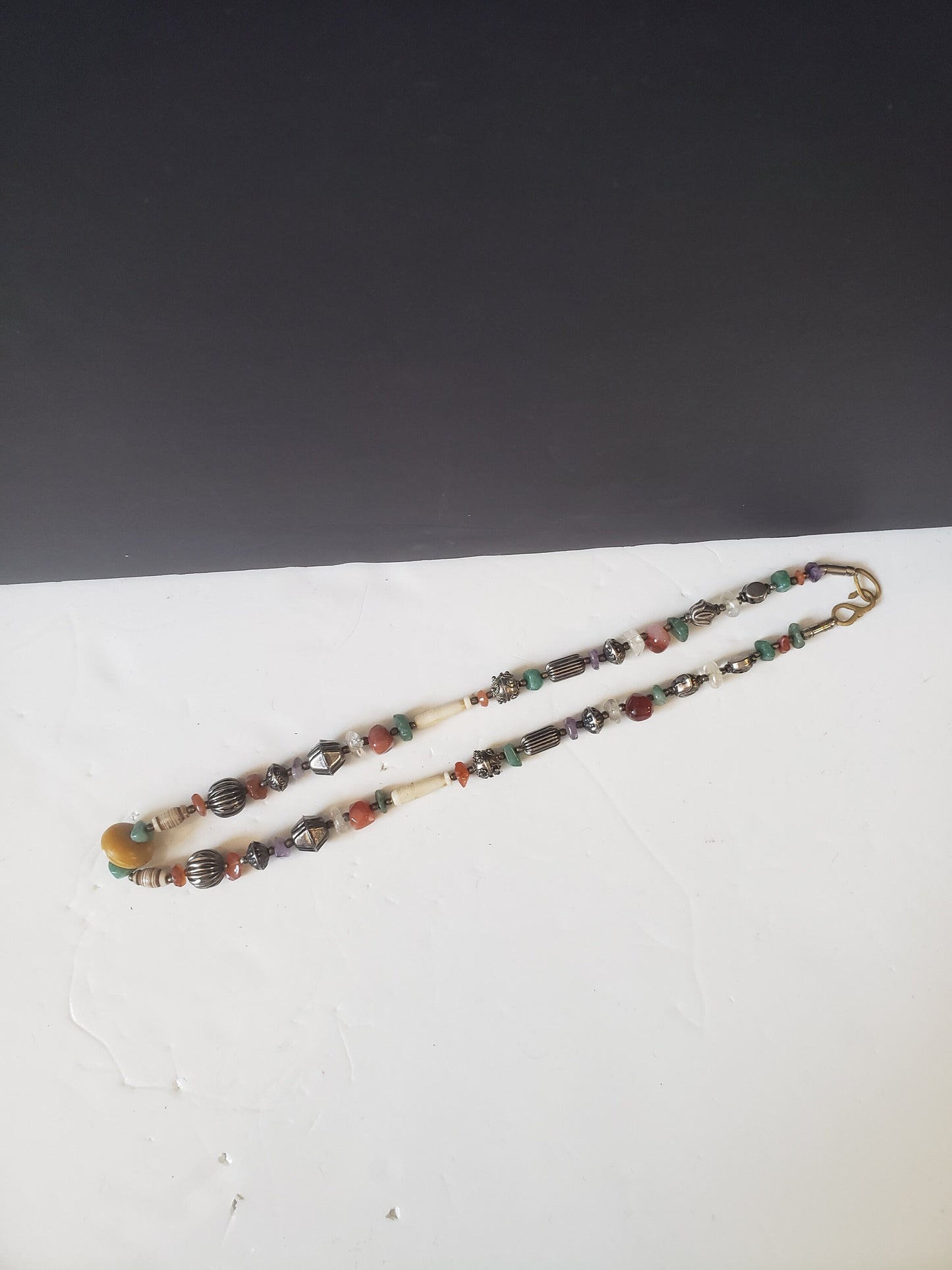 Semi-Precious Stone, Bone, and Metal Necklace