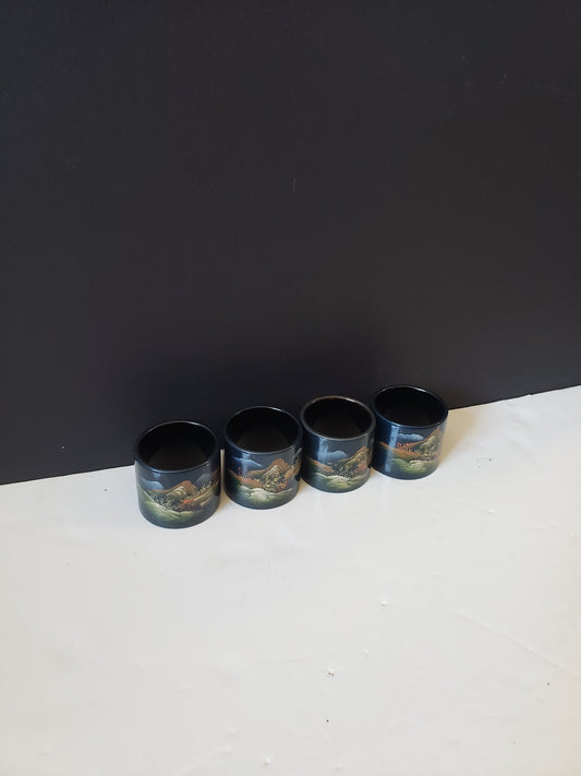 4 Chinese Fusion Lacquer Hand Painted Napkin Rings