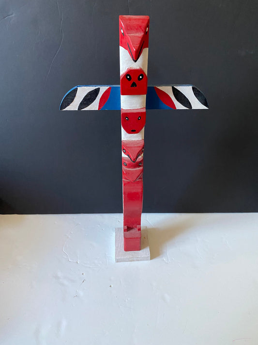 20 inch Canadian folk art totem  great colours  1950s