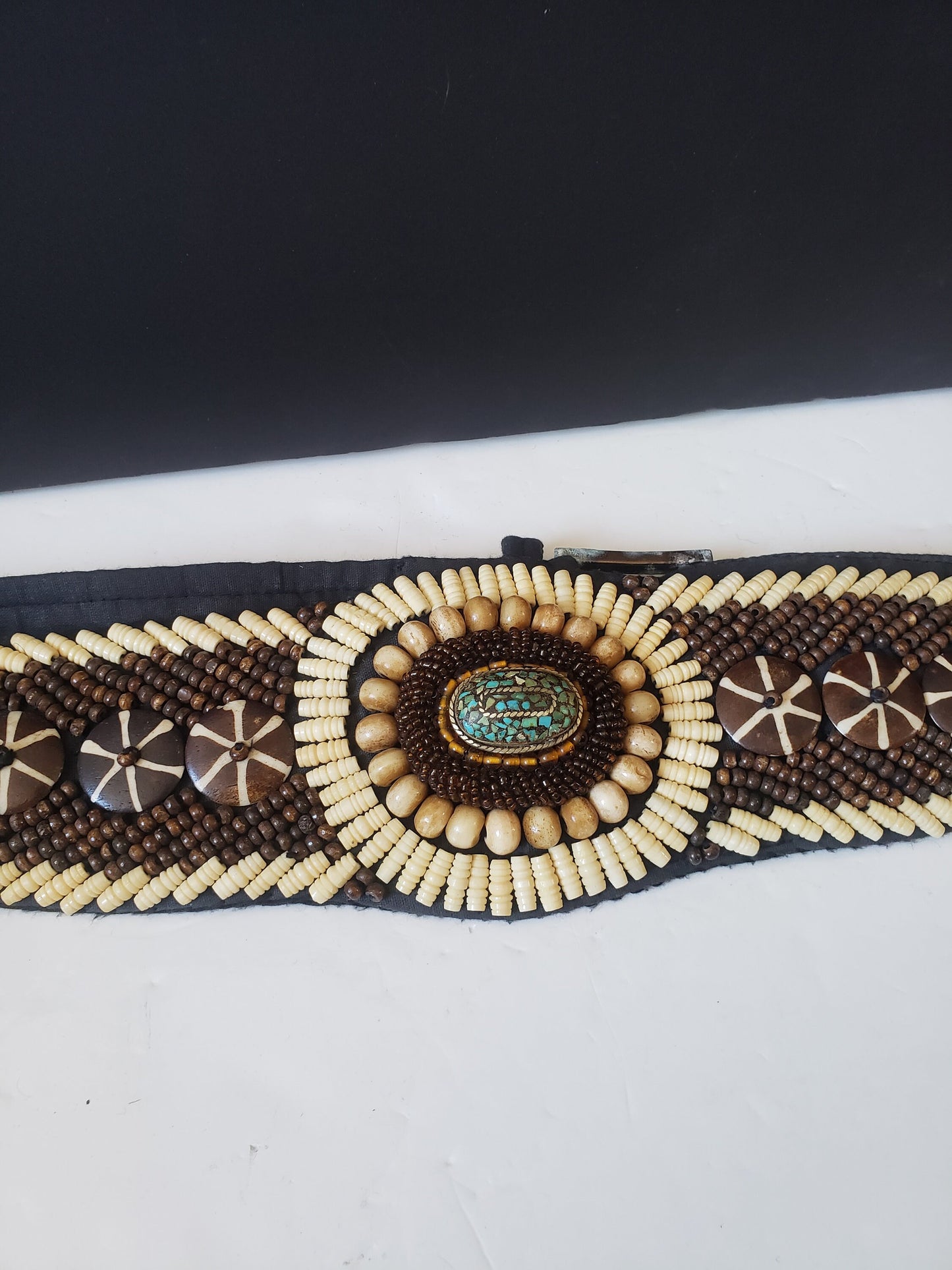 Oceanic Shell, Wood, and Beaded Belt