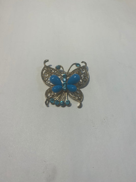 Turquoise and rhinestone butterfly brooch