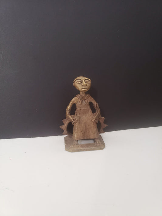 African Benin Bronze Seated Woman