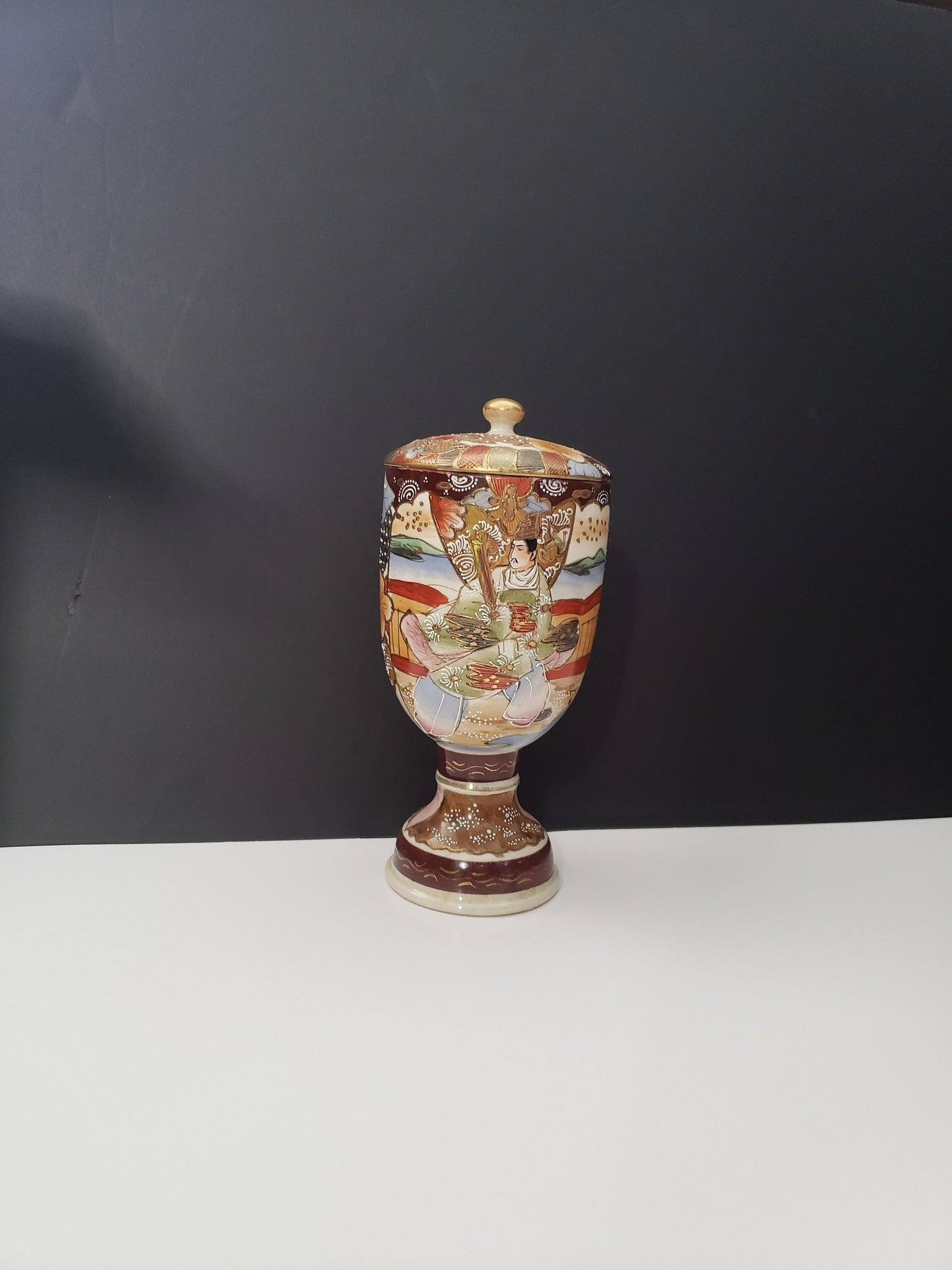 Antique Japanese Polychrome Satsuma Covered Jar