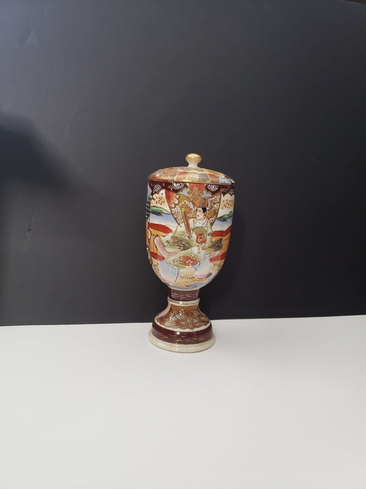 Antique Japanese Polychrome Satsuma Covered Jar