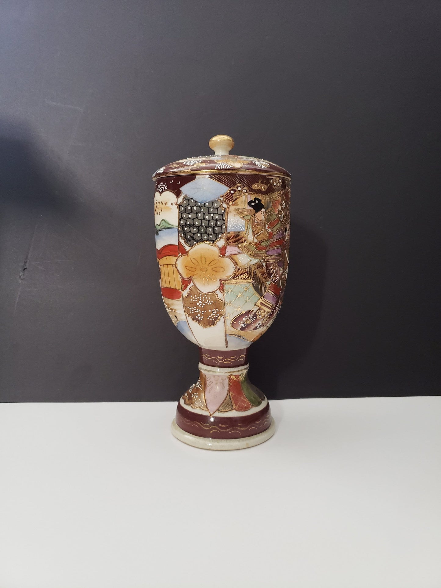 Antique Japanese Polychrome Satsuma Covered Jar