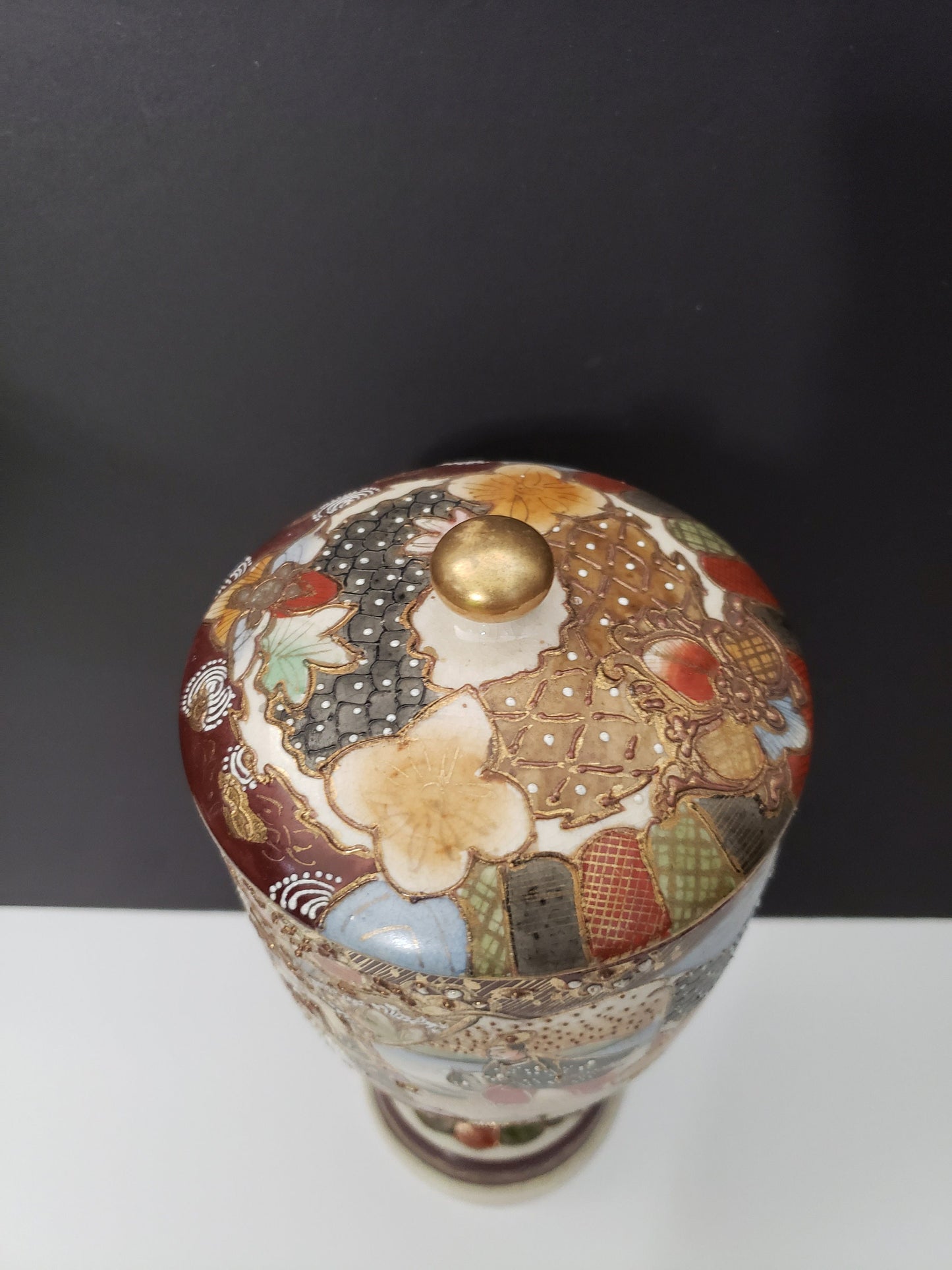 Antique Japanese Polychrome Satsuma Covered Jar