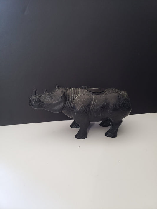 Fabulous Solid Chinese Bronze Rhino Box Amazing Patina