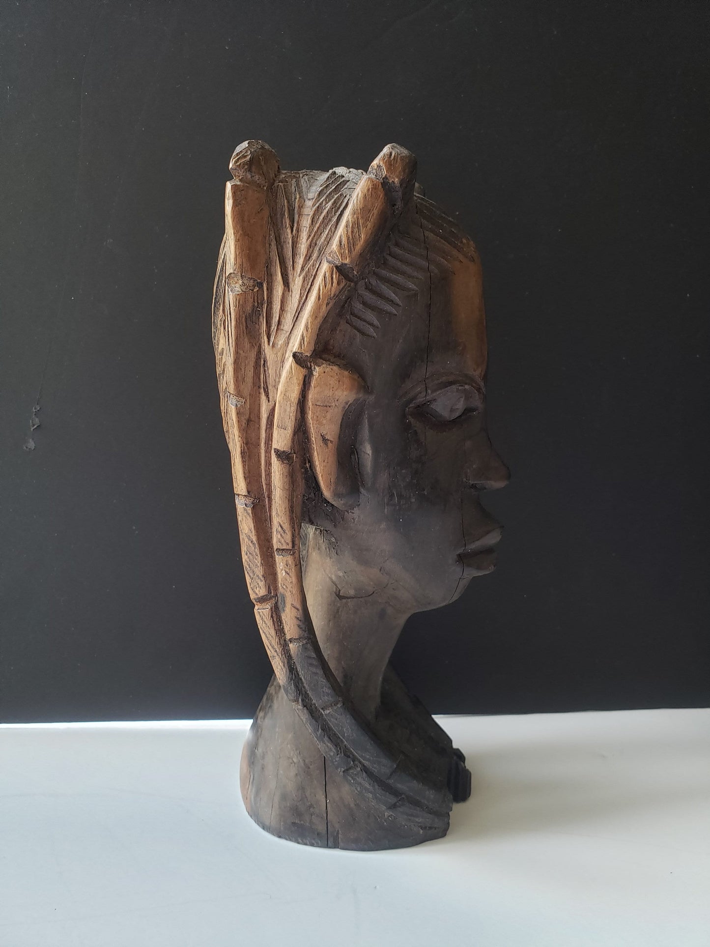 Vintage African Benin Carved Ebony Bust