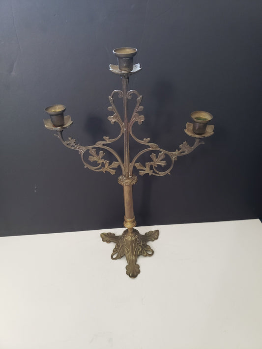 Antique Gothic Brass Candelabra