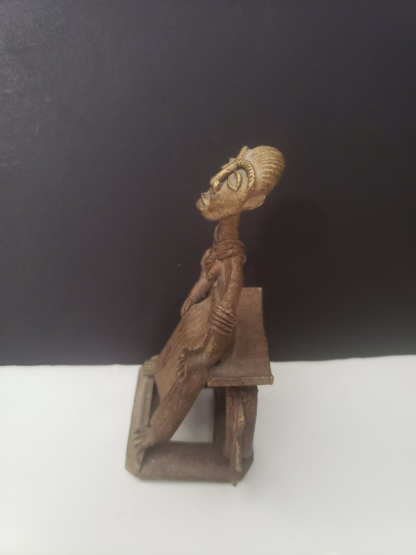 African Benin Bronze Seated Woman