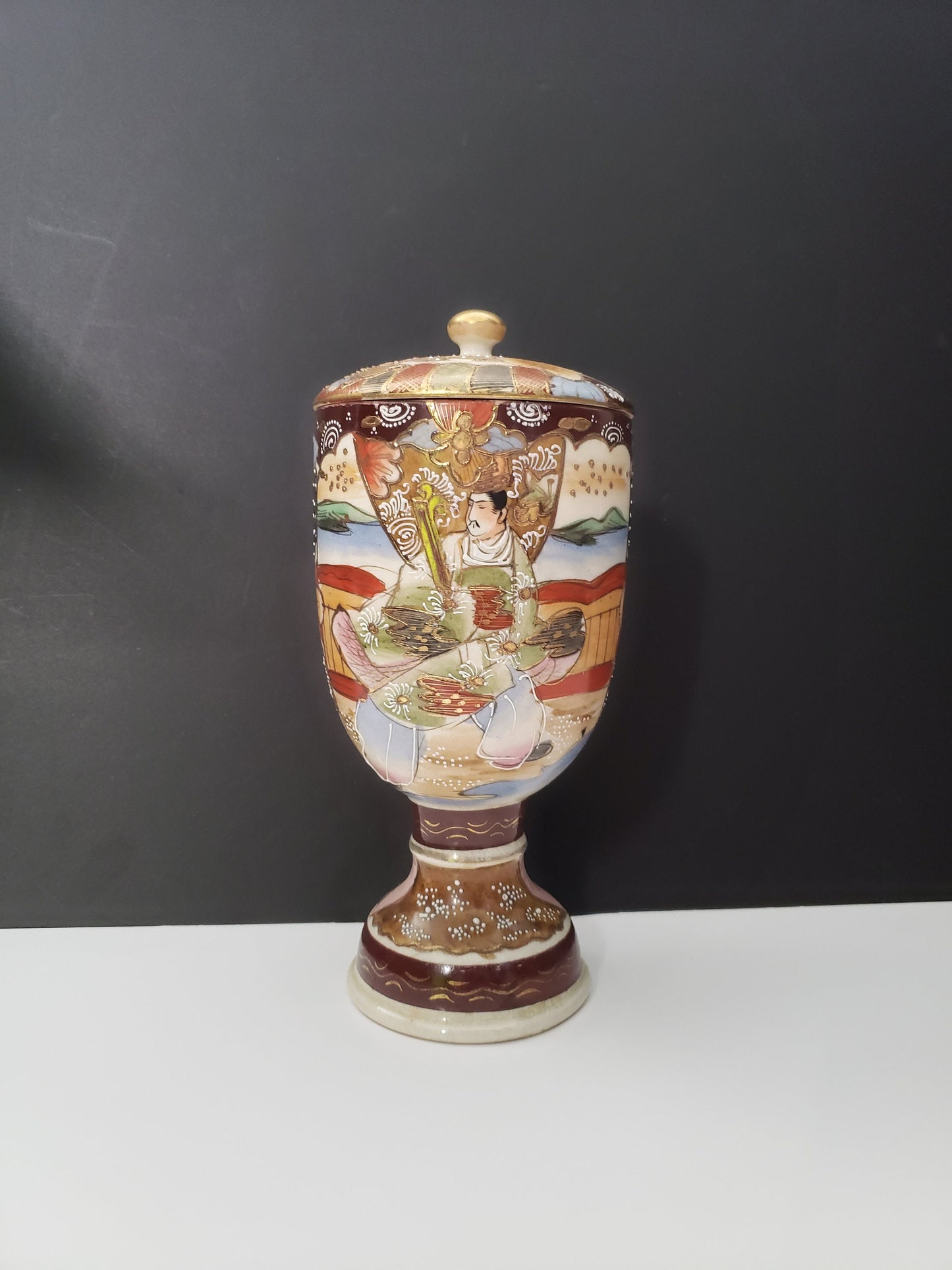 Antique Japanese Polychrome Satsuma Covered Jar