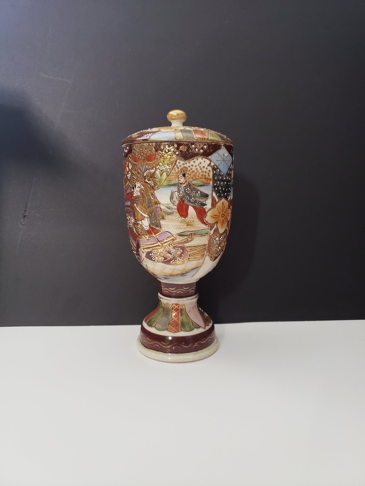 Antique Japanese Polychrome Satsuma Covered Jar