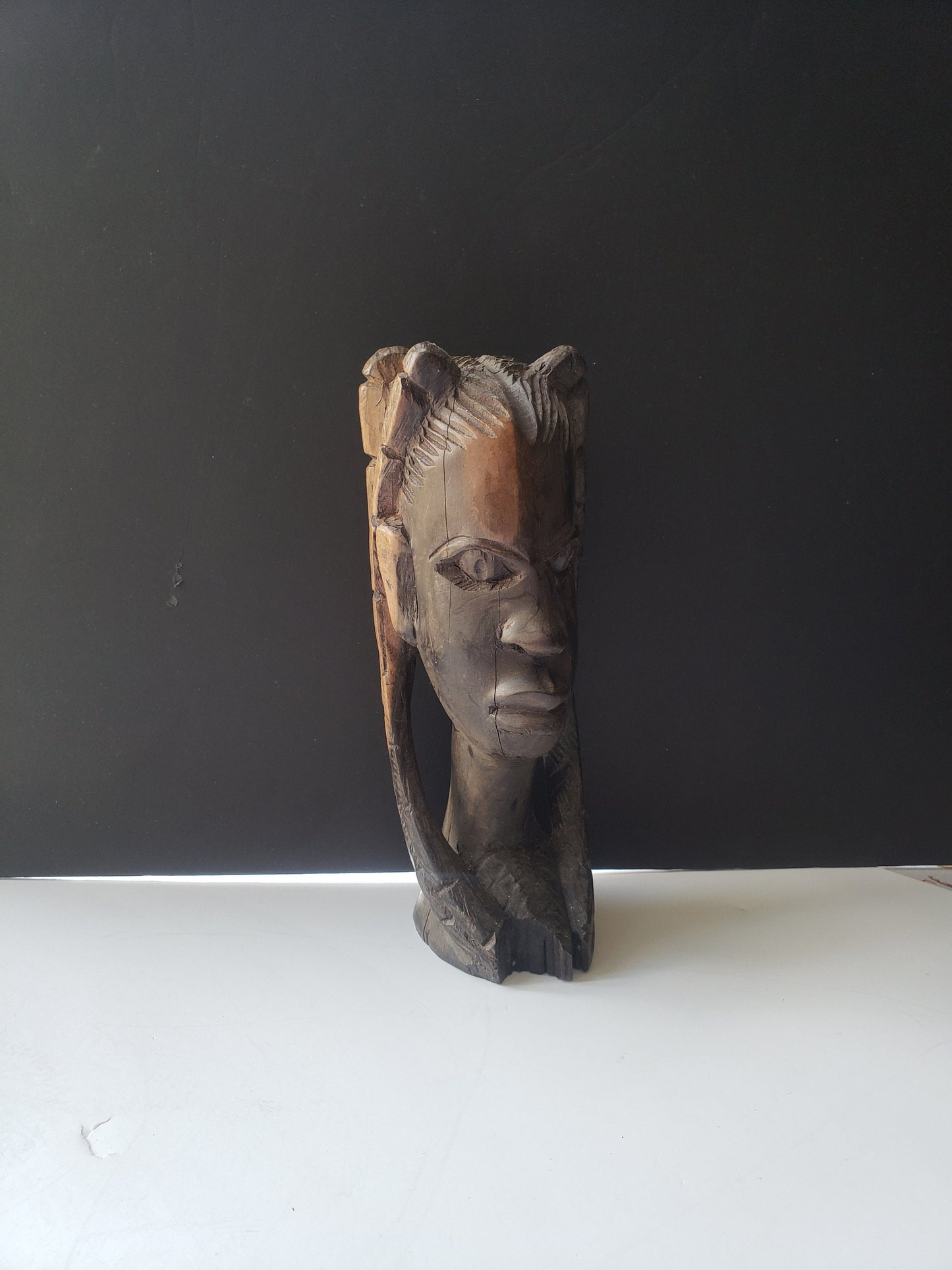 Vintage African Benin Carved Ebony Bust