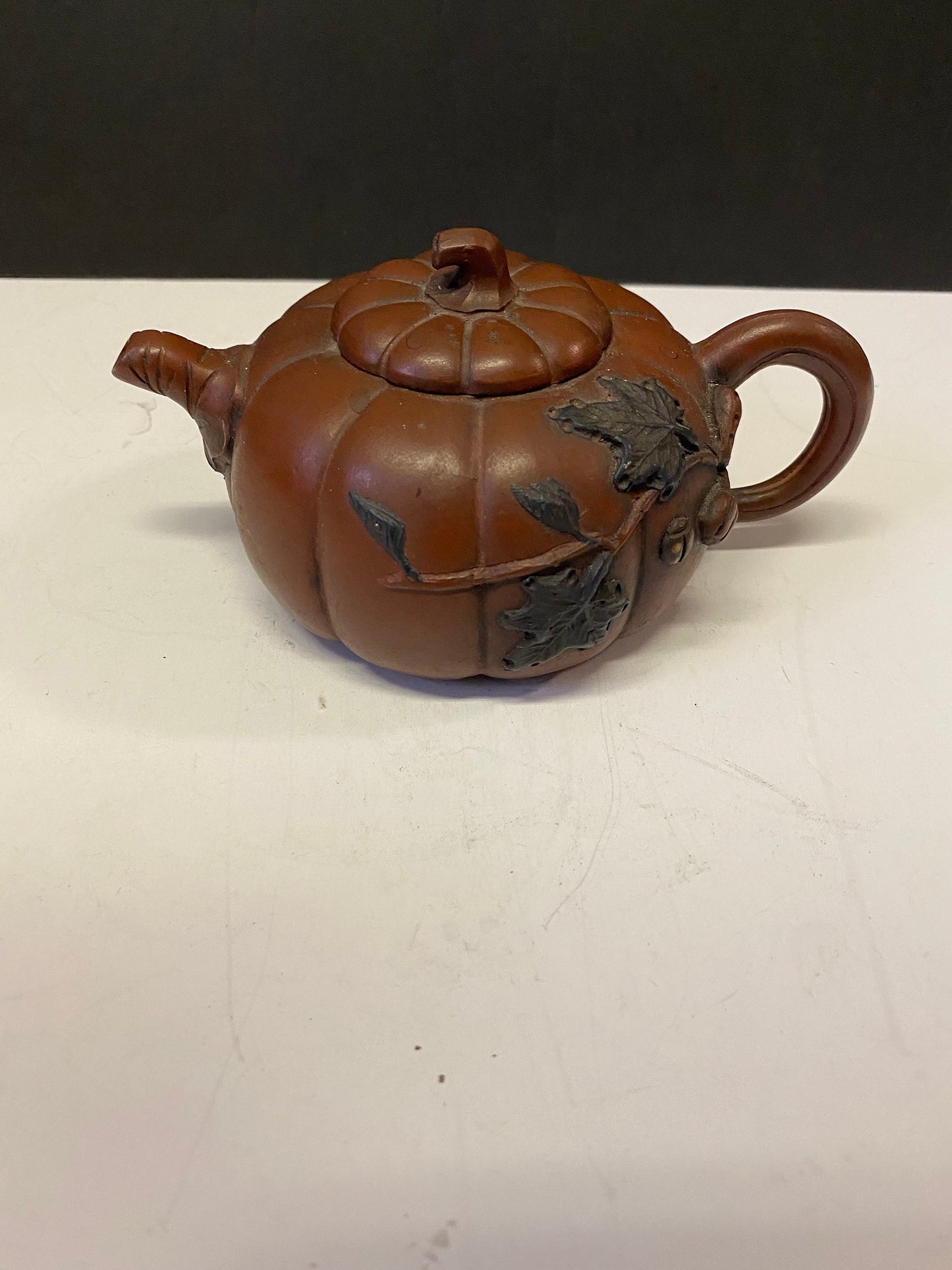 A  Chinese signed Clay teapot with unusual decoration  6 inches long