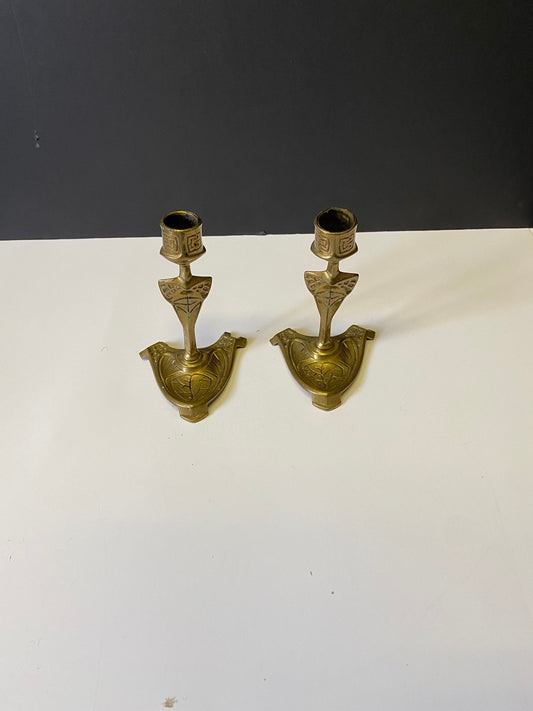 Pair Fantastic 8 inch Art nouveau brass vintage candlesticks