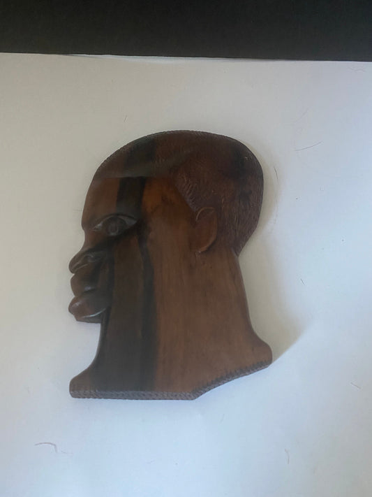 Vintage hanging Western African hardwood plaque of a man