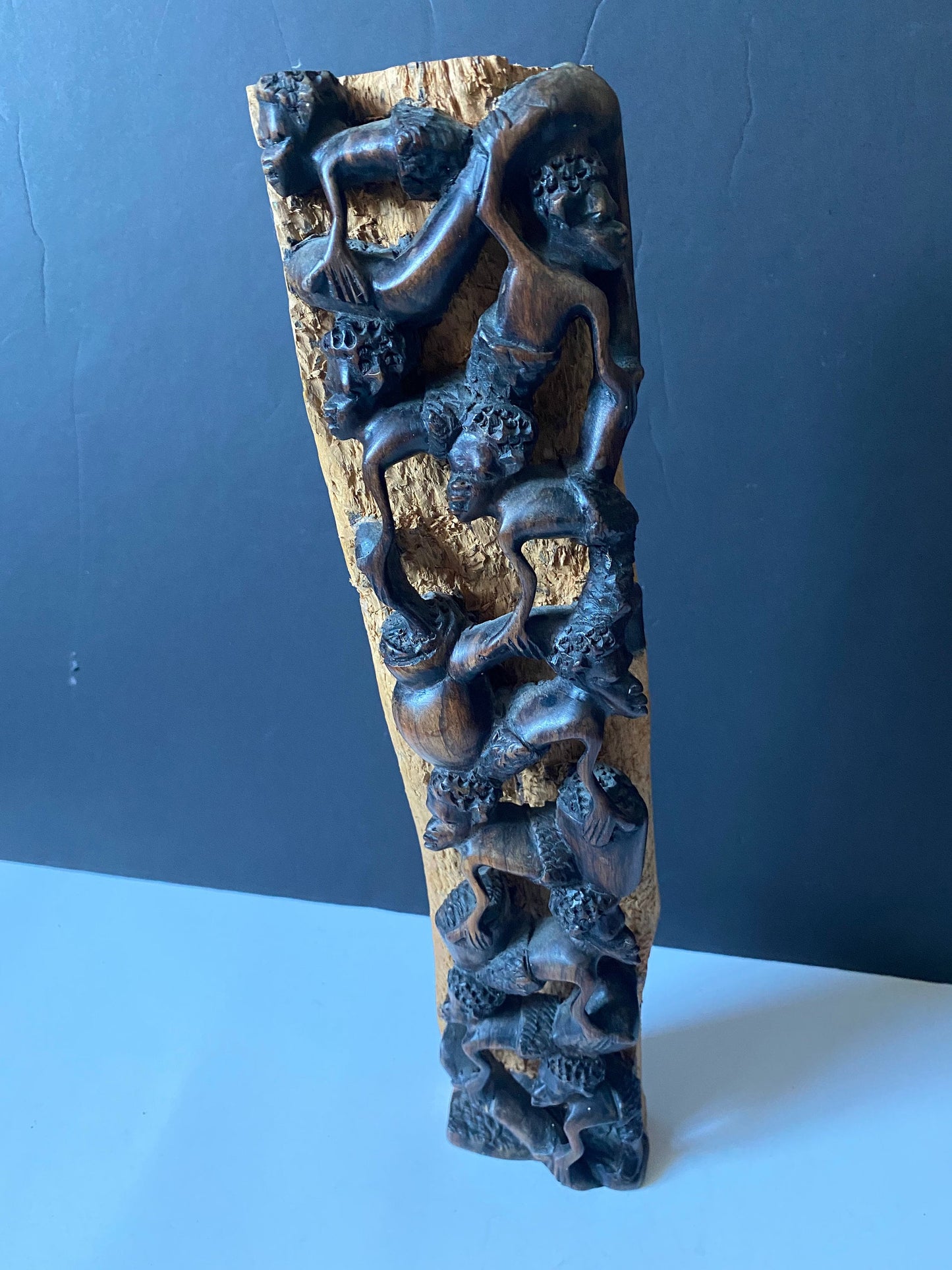 Authentic African 15 inch tall Makonde carved ebony wood statue  amazing detail