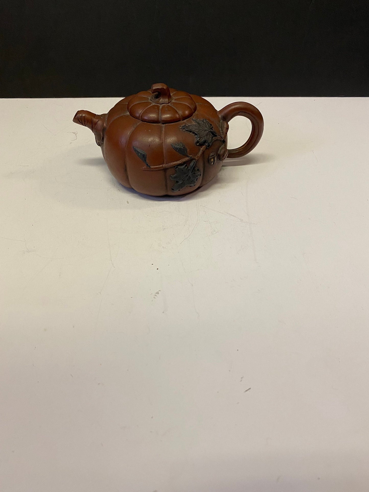 A  Chinese signed Clay teapot with unusual decoration  6 inches long