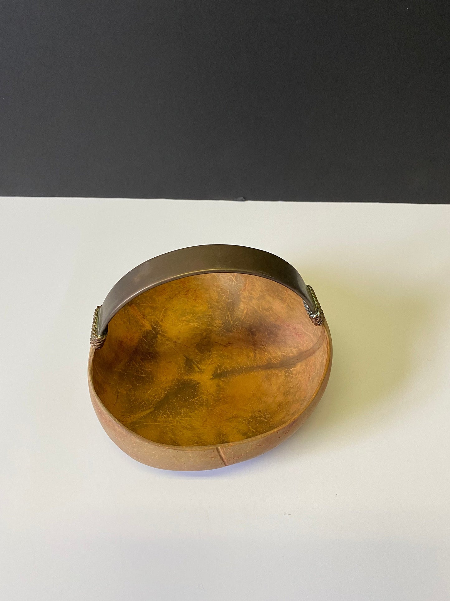 A  7 inch Chinese coconut and bronze bowl  Antique  simple and delightful