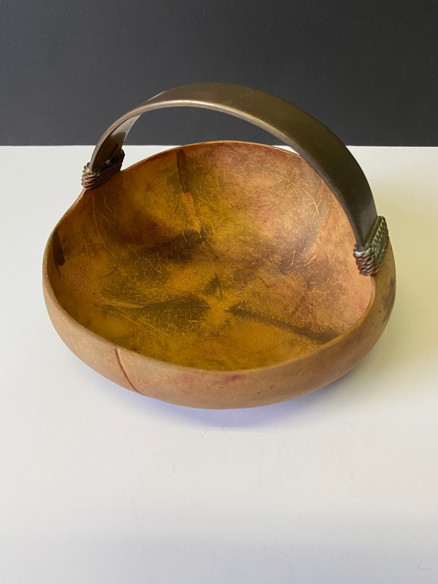 A  7 inch Chinese coconut and bronze bowl  Antique  simple and delightful