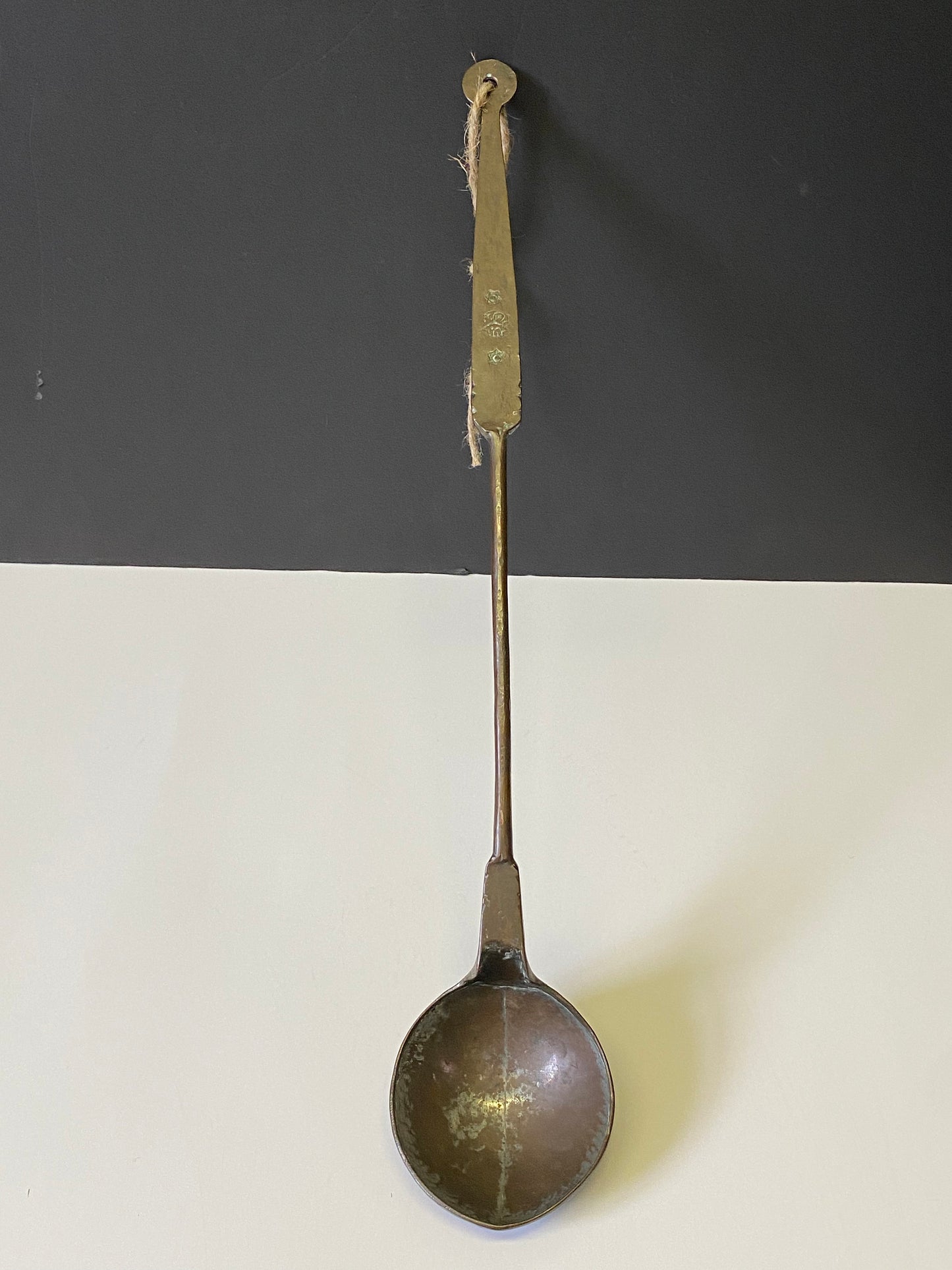 A  21 inch antique signed Tibetan  copper ladle with amazing patina  has to be seen to be believed