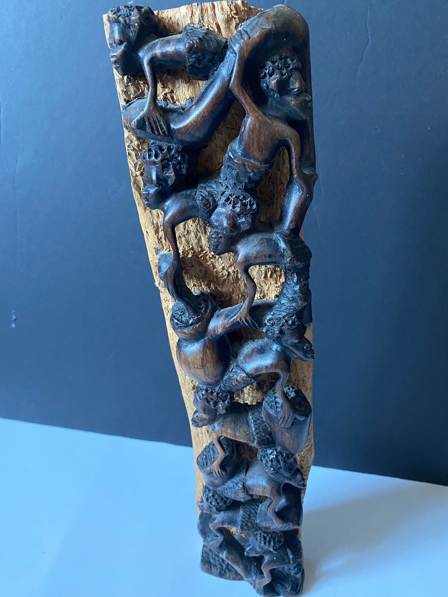 Authentic African 15 inch tall Makonde carved ebony wood statue  amazing detail