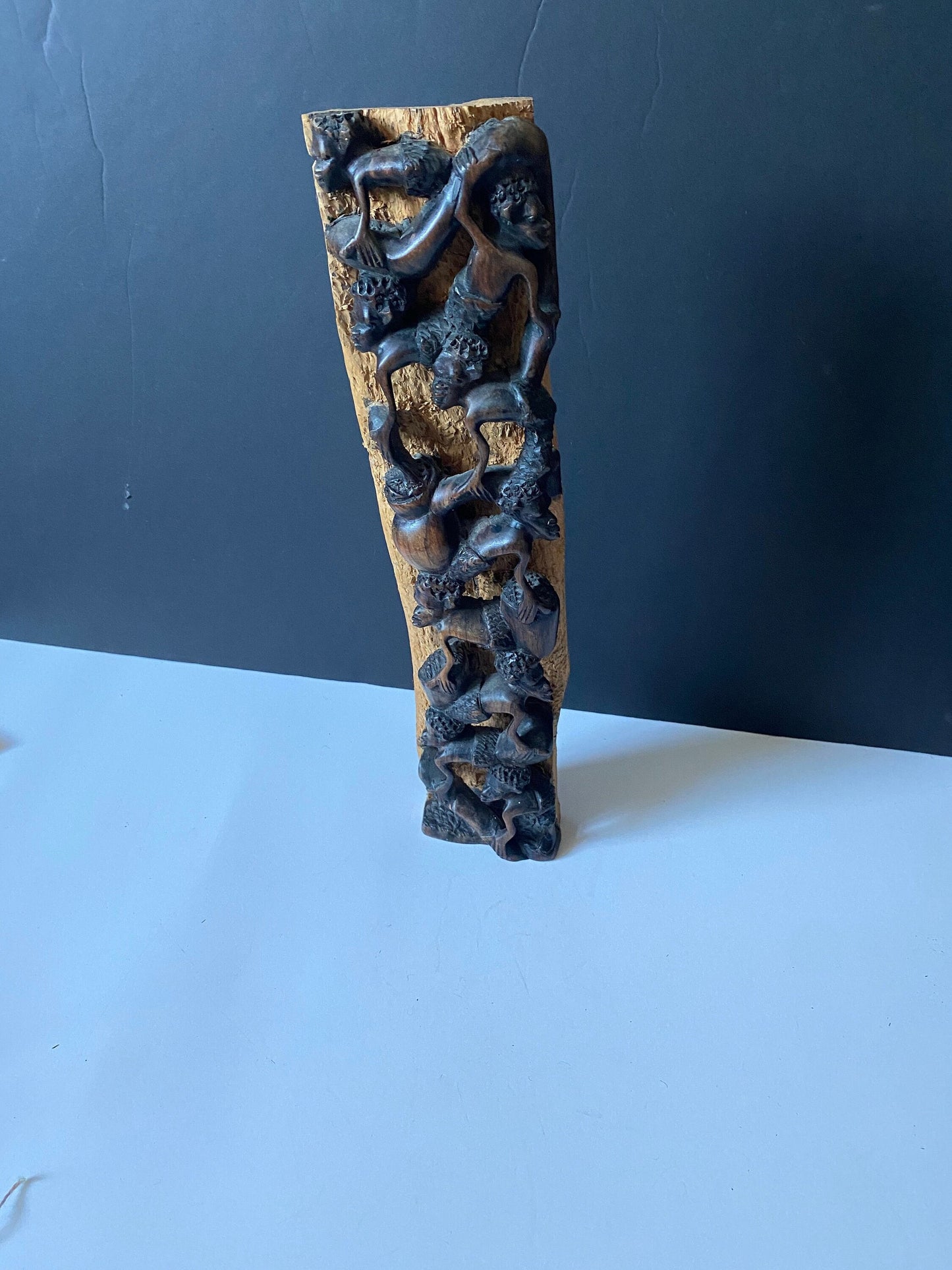 Authentic African 15 inch tall Makonde carved ebony wood statue  amazing detail