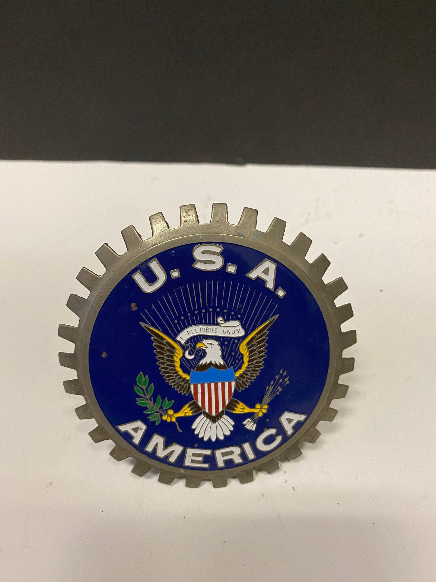 4 inch American enamel  car decal  Perfect condition  collectors piece