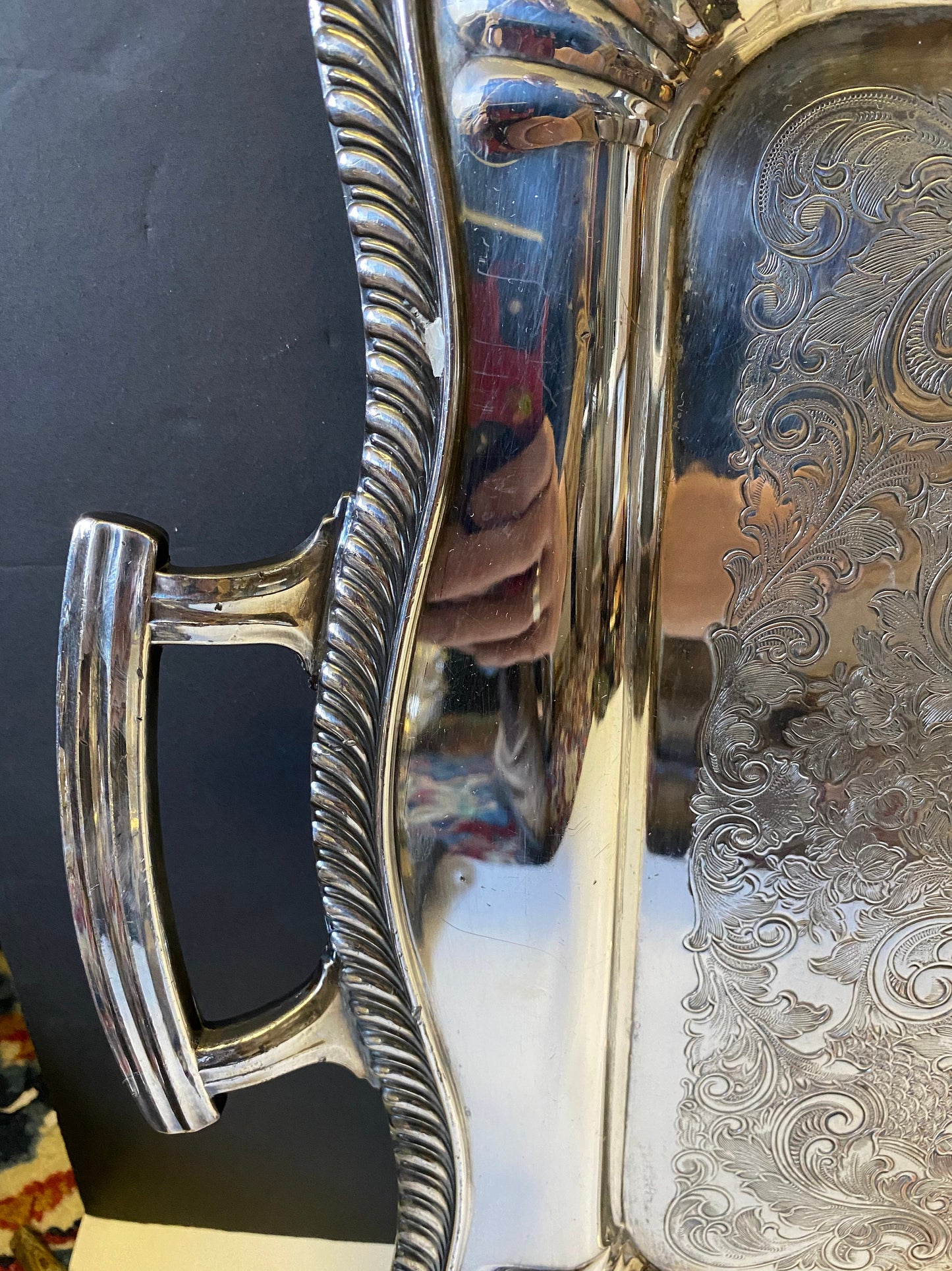 An absolutely cracking 24 x 15 Antique Canadian made double handle art deco silver plated serving tray with scalloped corners