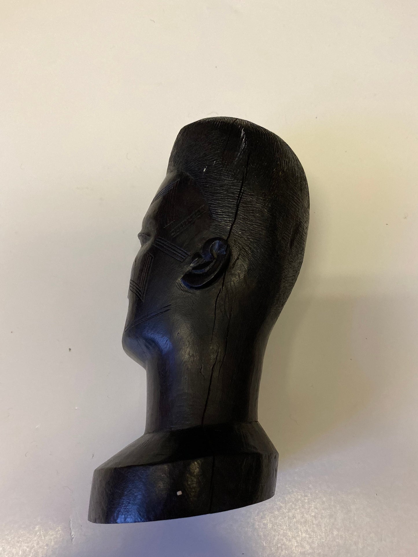 A Fabulous western 8 inch African Carved Ebony bust of a male warrior  great detail  wow  face detail is amazing