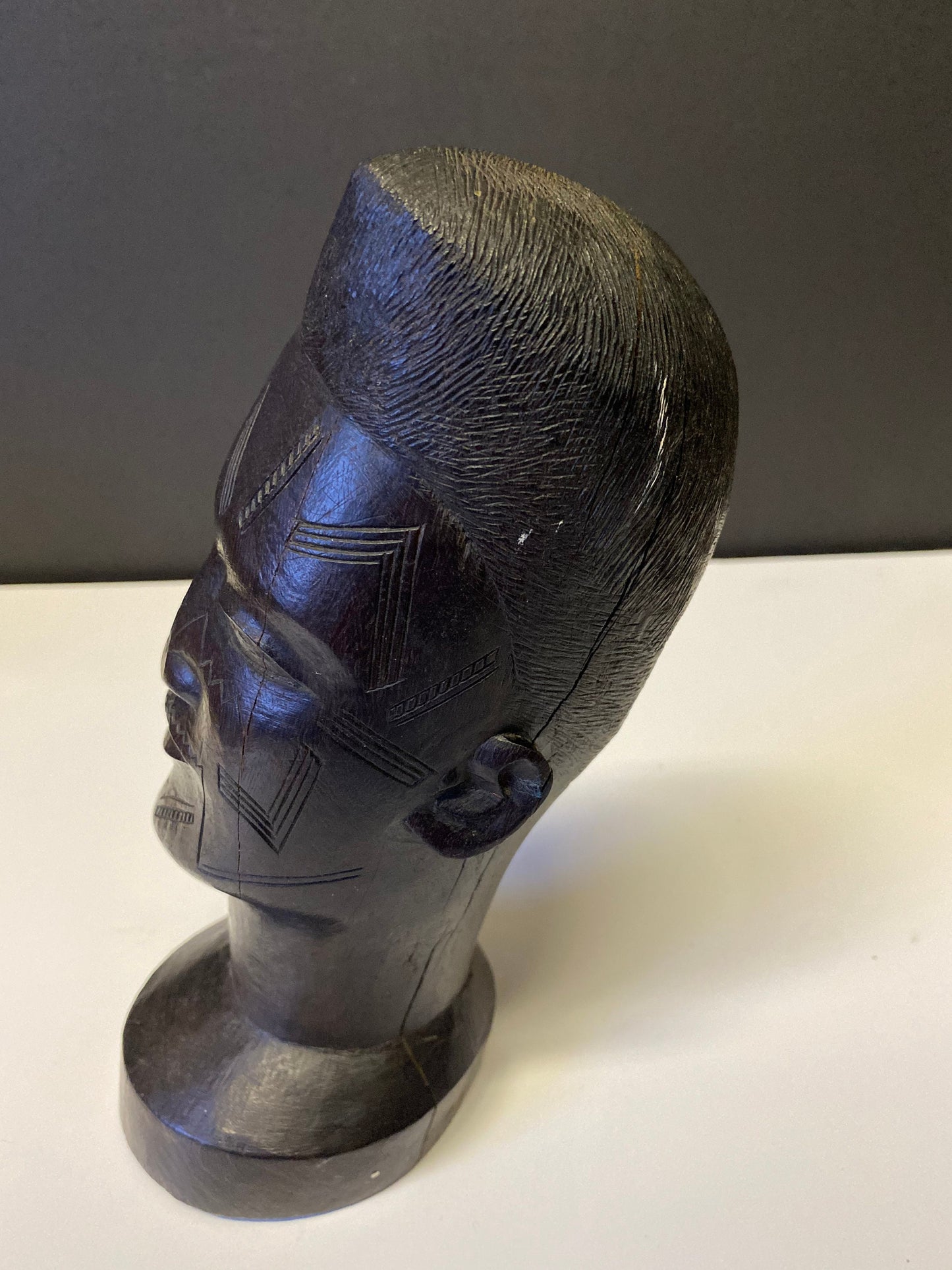 A Fabulous western 8 inch African Carved Ebony bust of a male warrior  great detail  wow  face detail is amazing