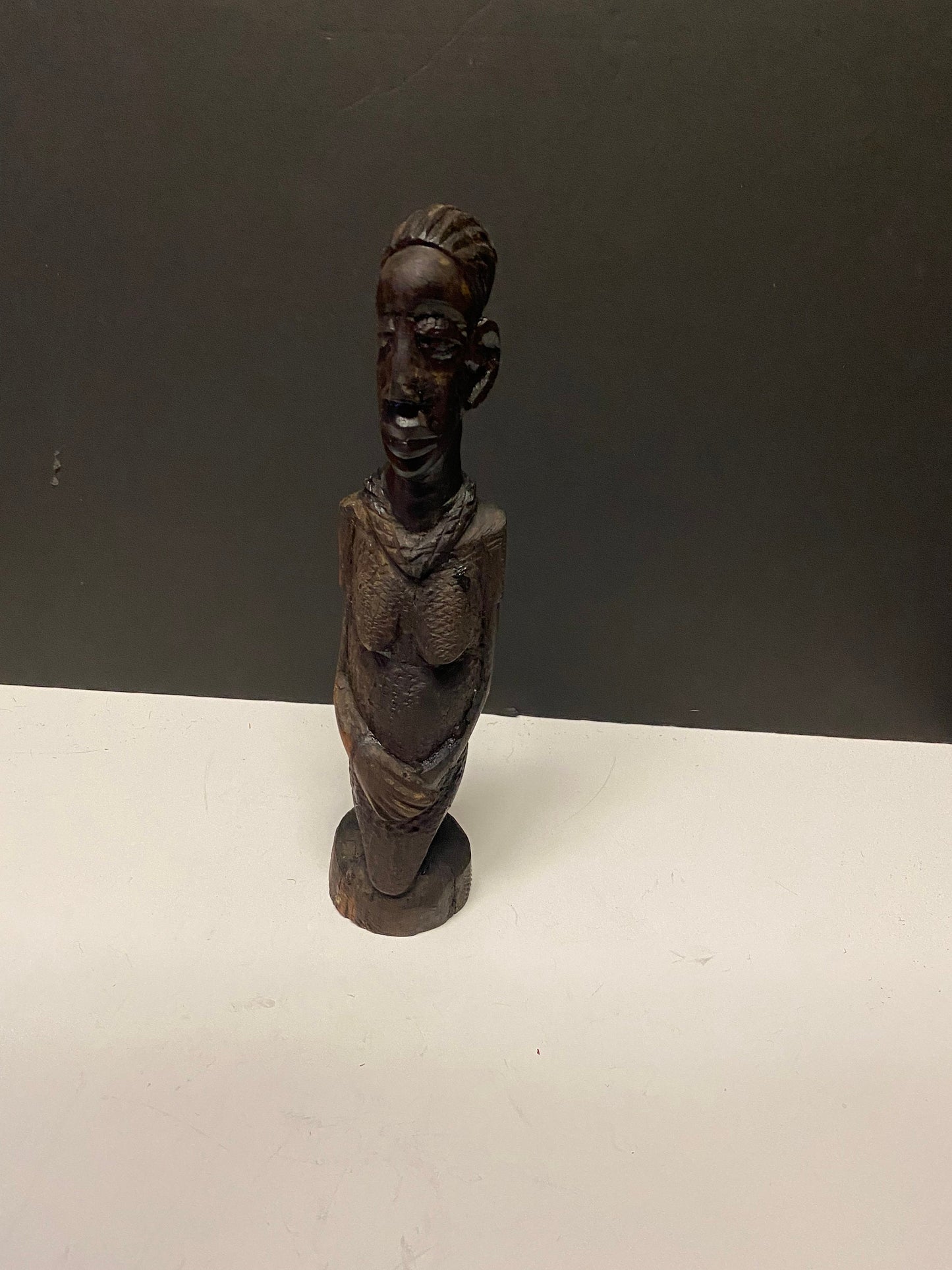 12 inch high western African wooden carved statue of a woman - Beautiful piece