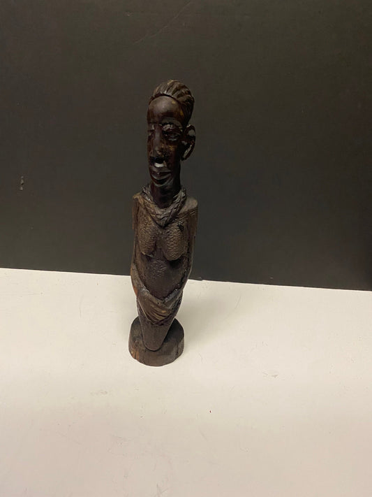 12 inch high western African wooden carved statue of a woman - Beautiful piece