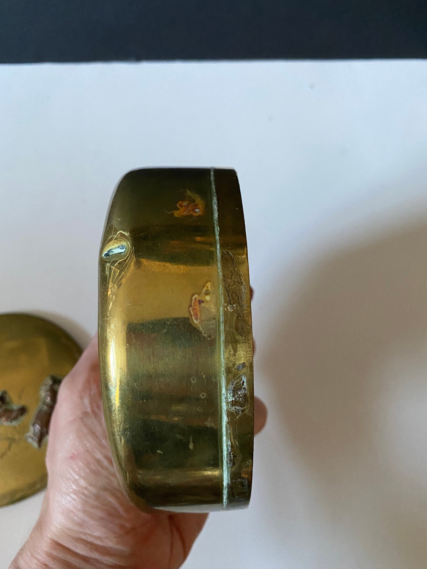 Antique and chinese brass and copper lidded box  6 x 2 inches  Wonderful detail and quality -Ready to use or gift