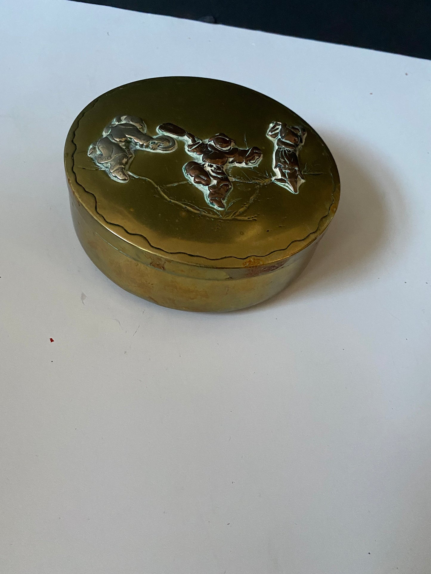 Antique and chinese brass and copper lidded box  6 x 2 inches  Wonderful detail and quality -Ready to use or gift