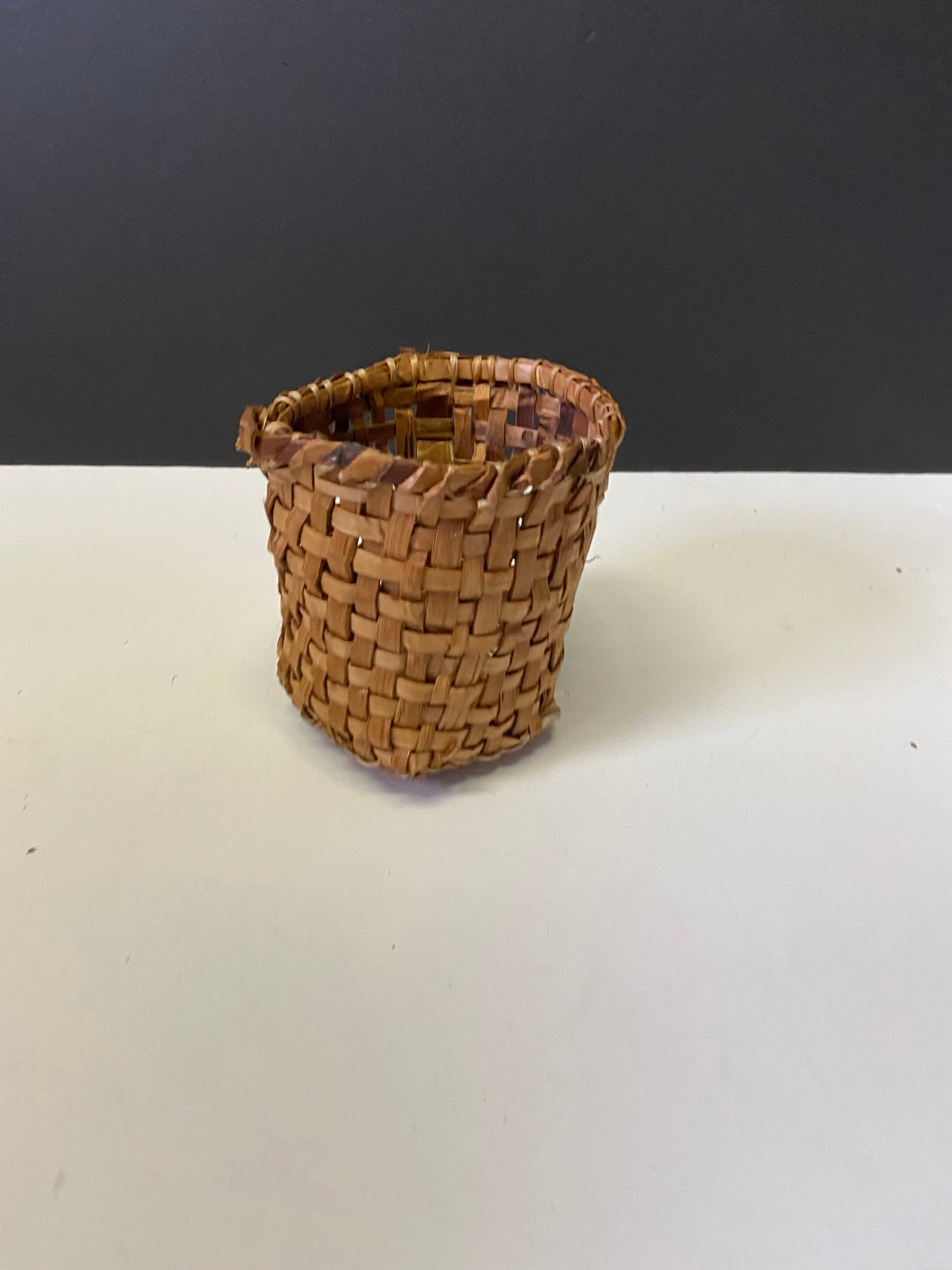 A   4 x 4 inch absolutely fantastic museum quality indigenous cedar bark basket fabulous condition  wow