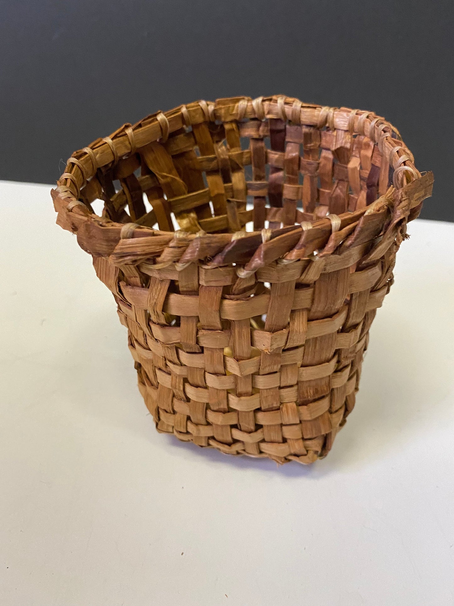 A   4 x 4 inch absolutely fantastic museum quality indigenous cedar bark basket fabulous condition  wow