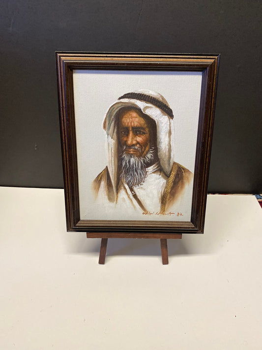 A  Fabulous 12 x 10 framed oil painting of an Arab gentleman  signed W H Chung  Masterful painting  still life realness