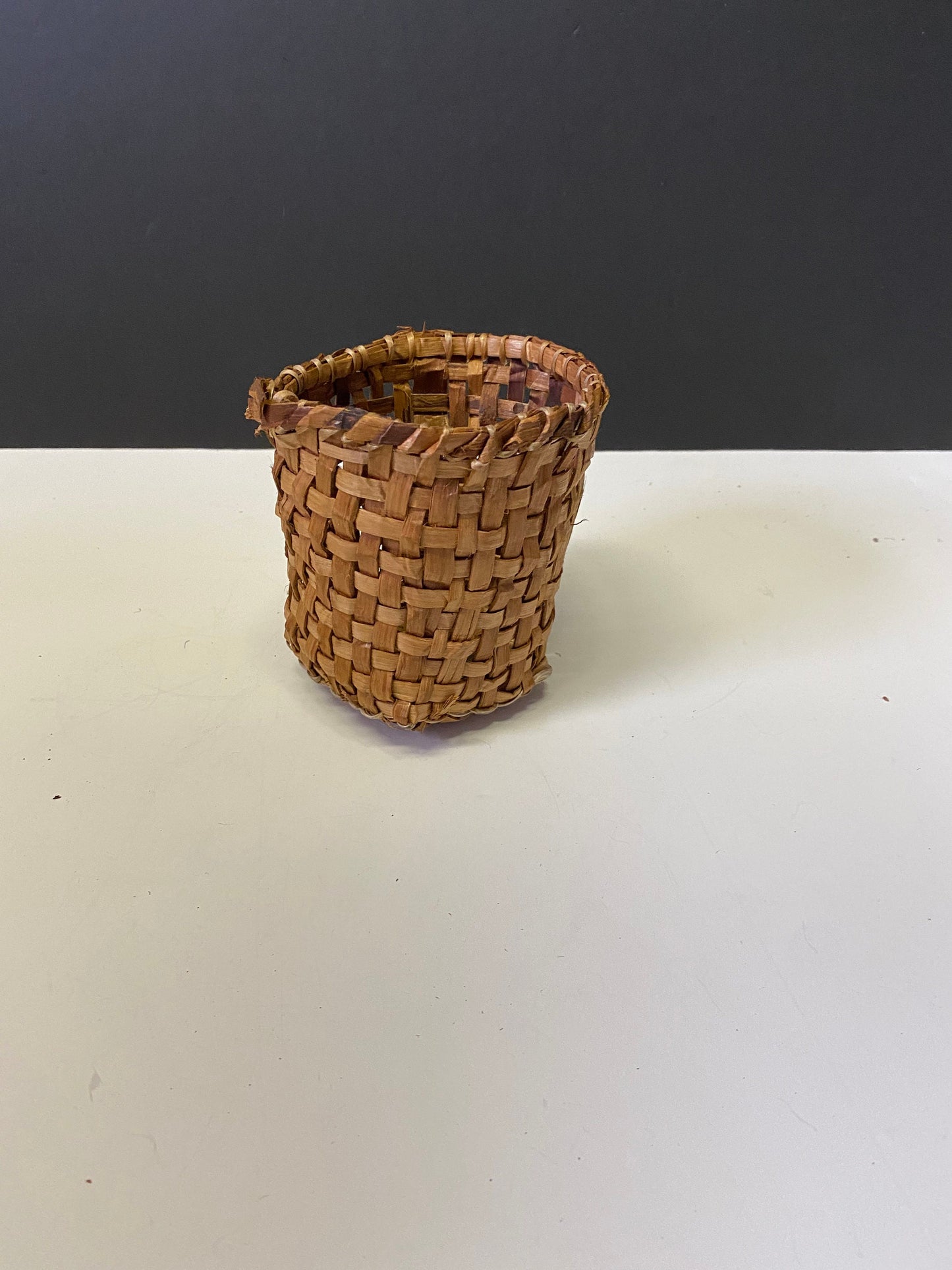 A   4 x 4 inch absolutely fantastic museum quality indigenous cedar bark basket fabulous condition  wow