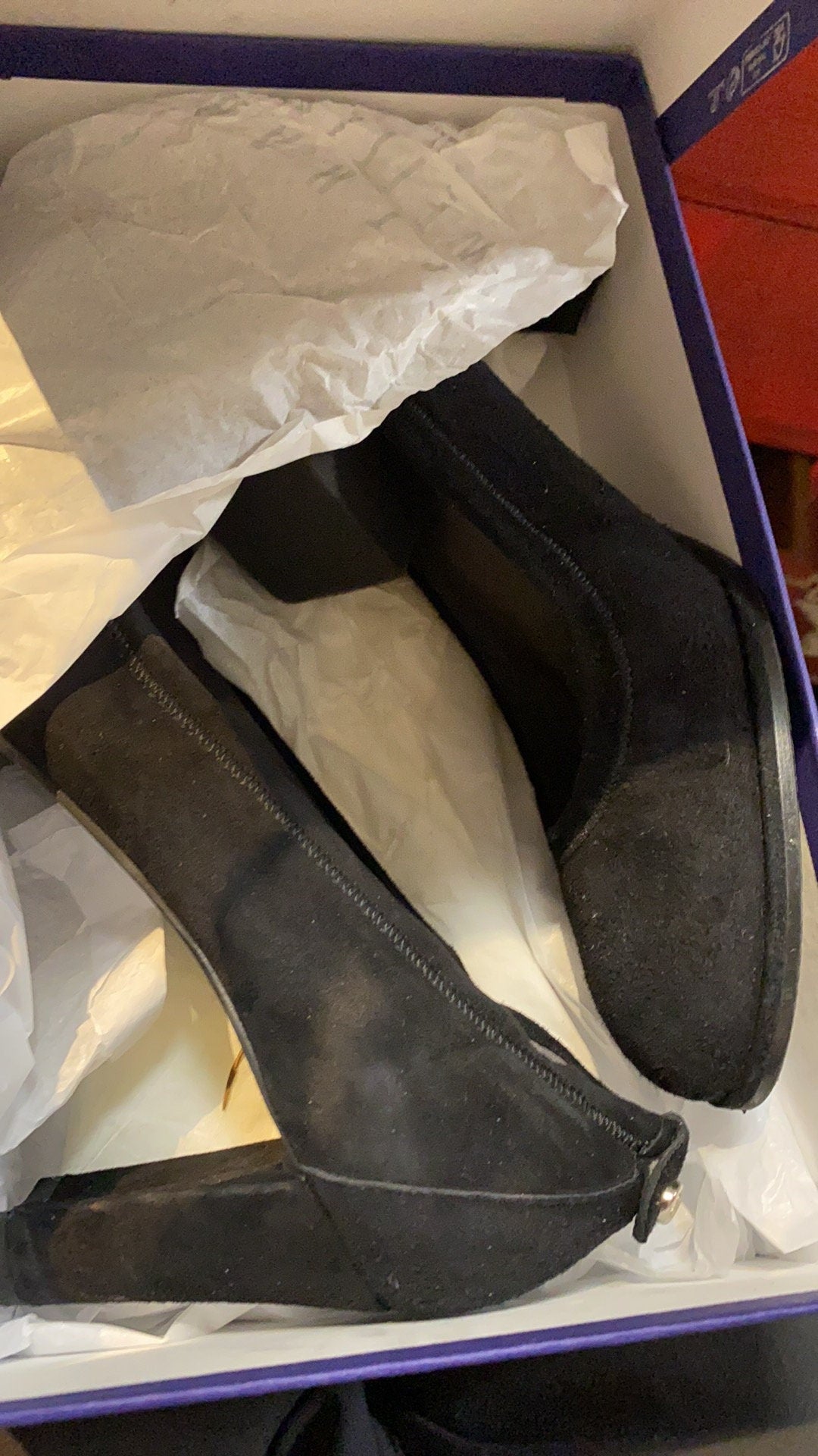 A  Fabulous Stuart Weitzman 9.5 M black suede ladies shoes  authentic never worn with box  wow  retail 450