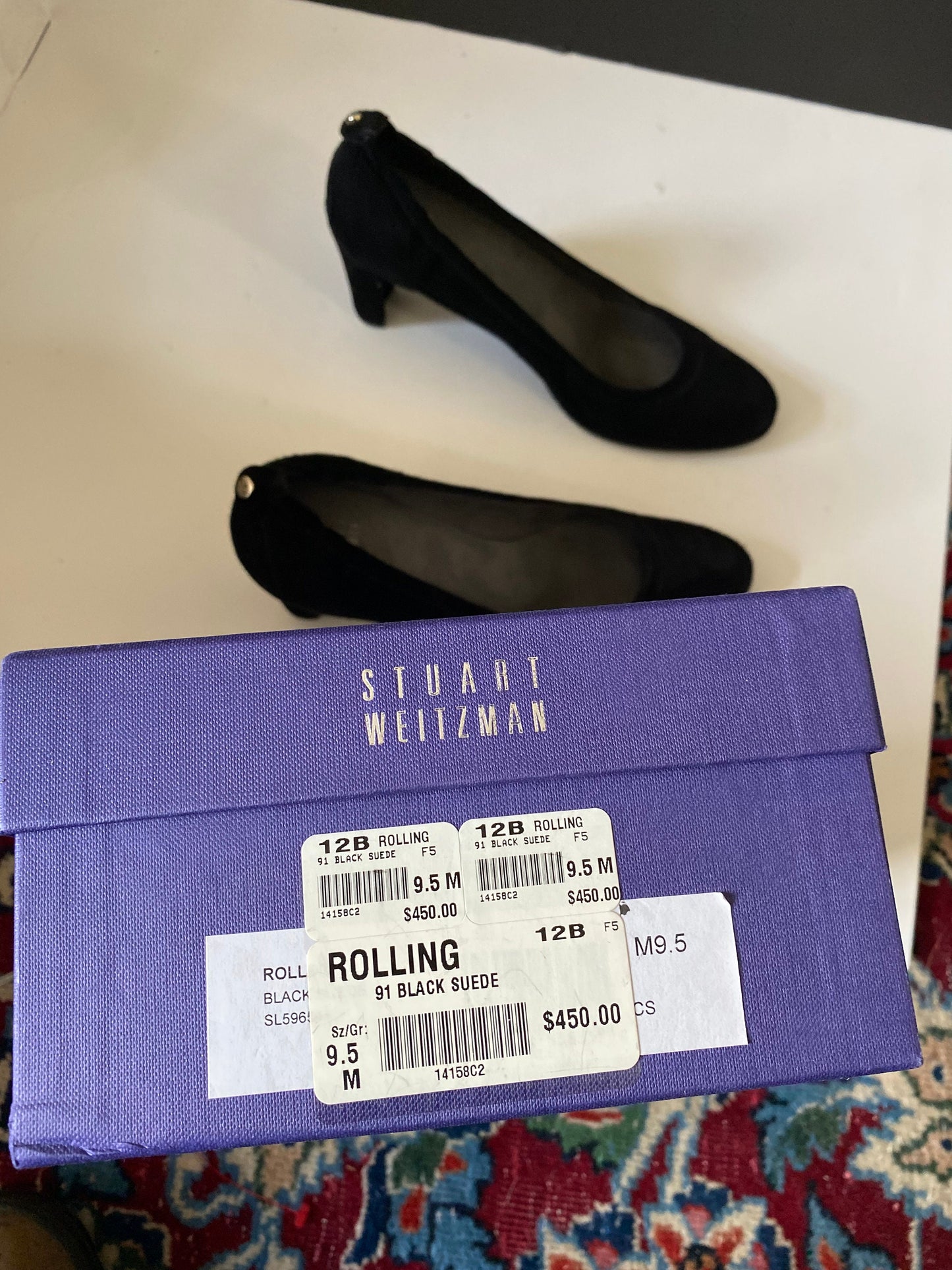 A  Fabulous Stuart Weitzman 9.5 M black suede ladies shoes  authentic never worn with box  wow  retail 450