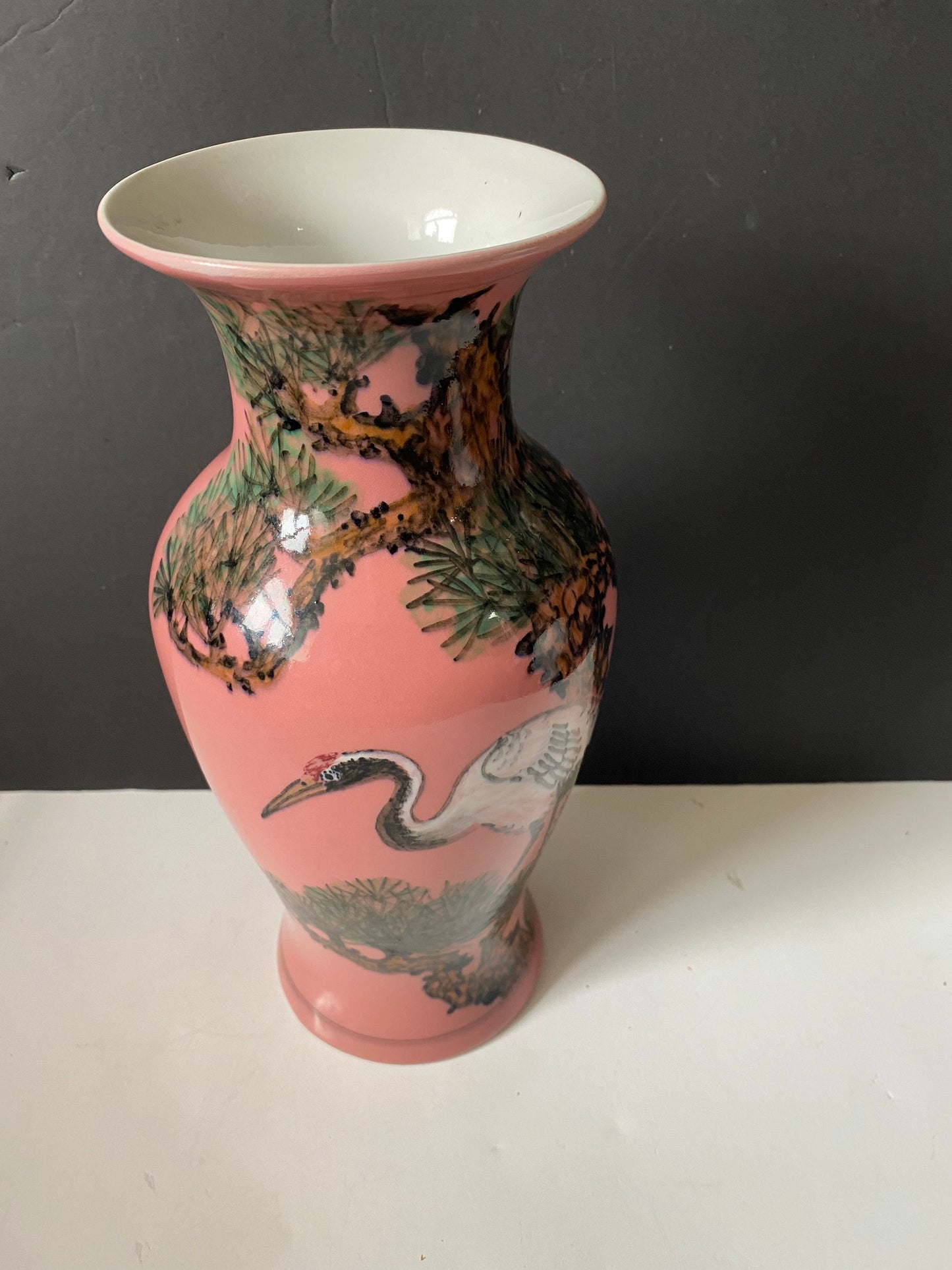 A  Fabulous antique 11 inch antique Japanese signed heron and trees vase  Wonderful condition and quality