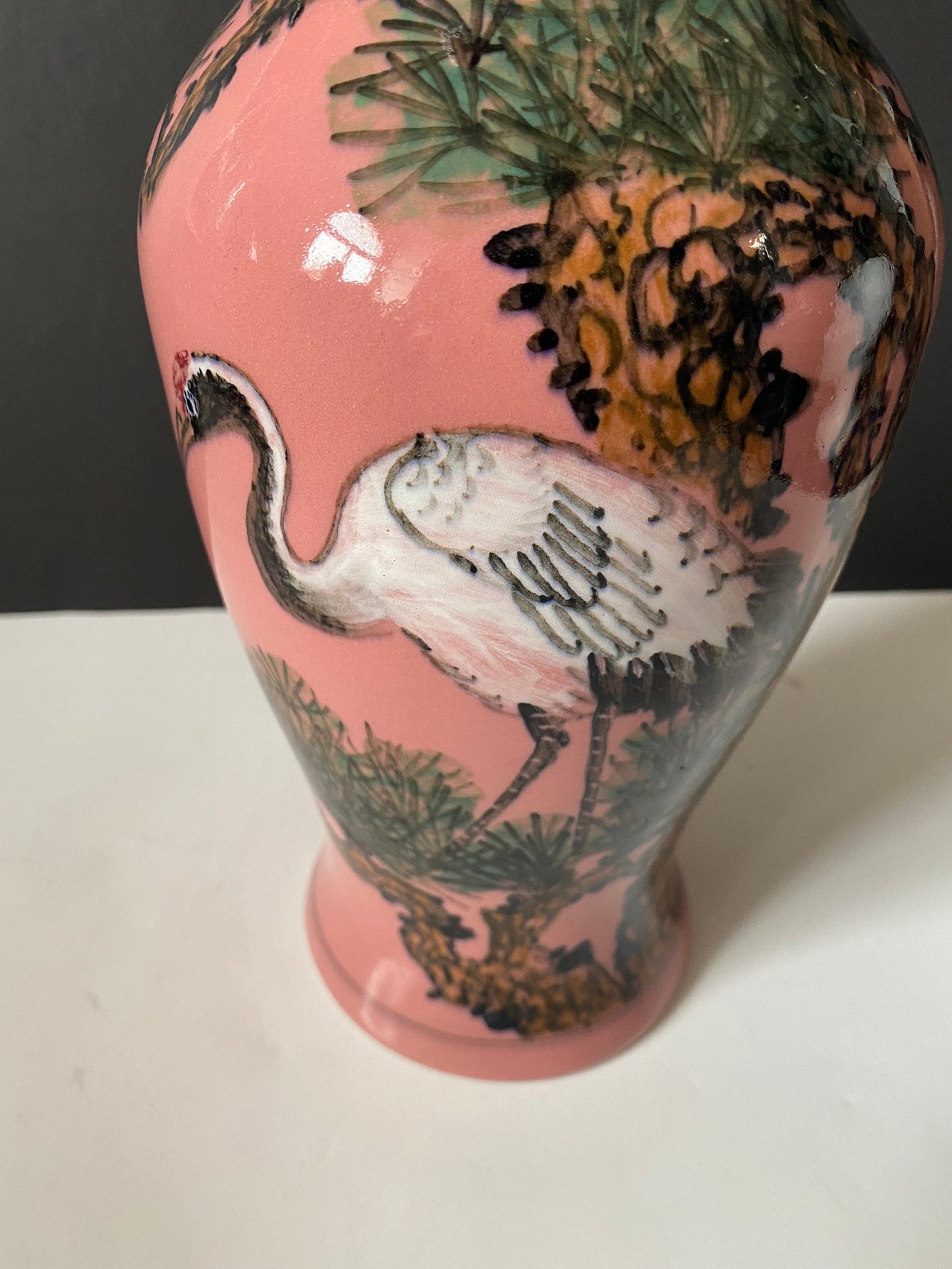 A  Fabulous antique 11 inch antique Japanese signed heron and trees vase  Wonderful condition and quality