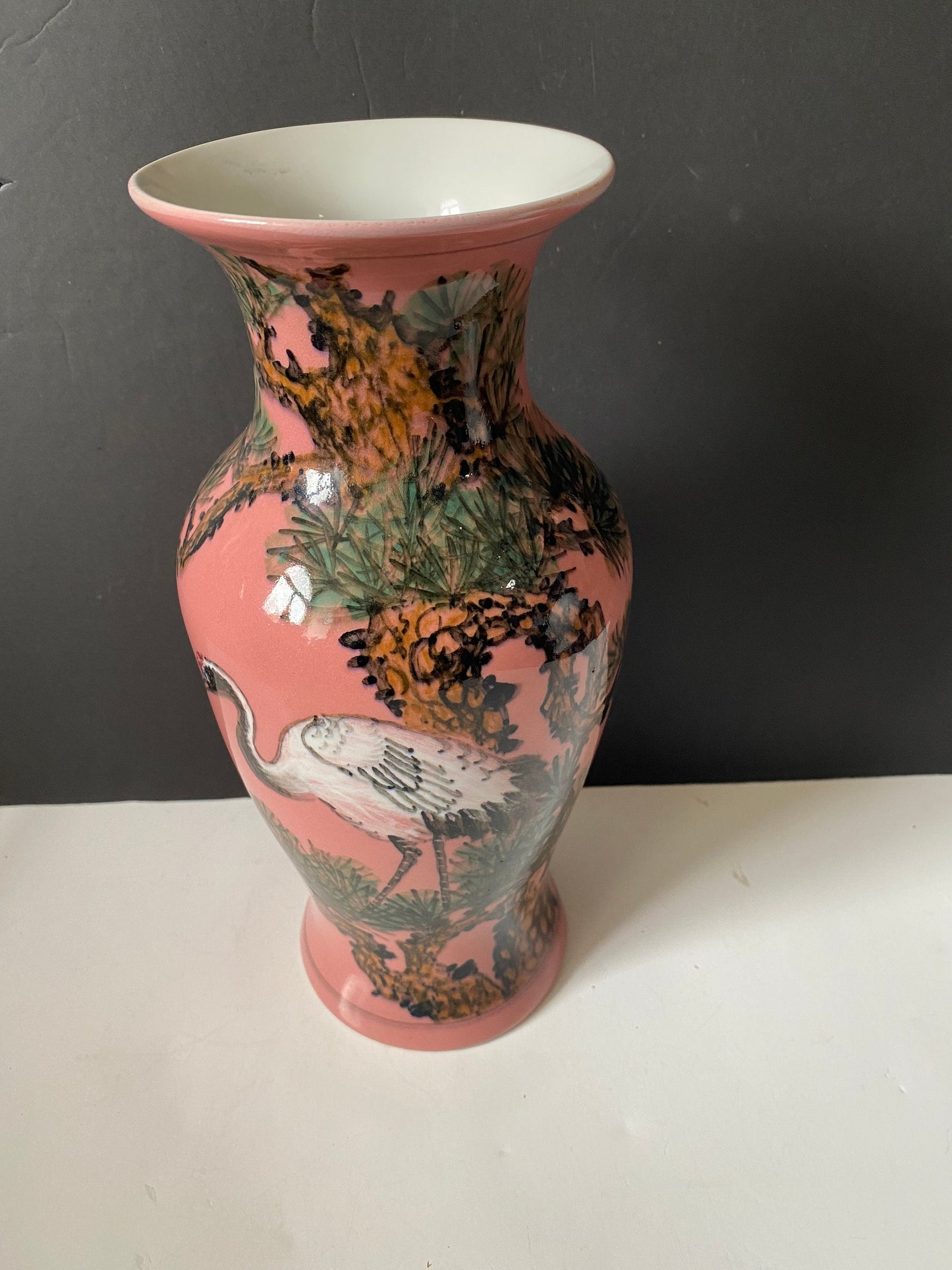 A  Fabulous antique 11 inch antique Japanese signed heron and trees vase  Wonderful condition and quality